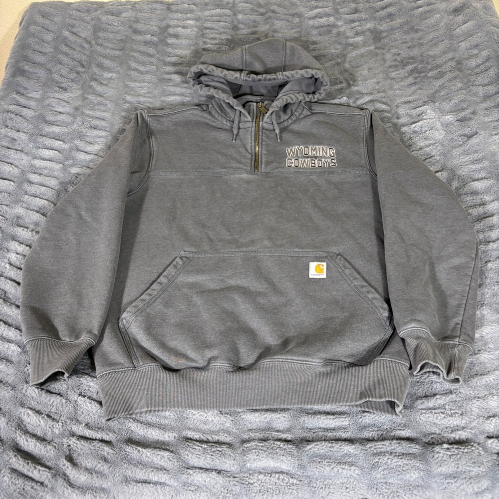 Carhartt Wyoming Cowboys Rain Defender 1/4 Zip Hoodie Gray TS0617-M Mens Large